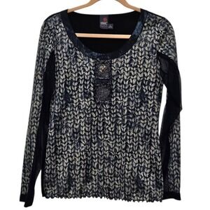 ANAC Womens L Dark Academia Sheer Mesh Long Sleeve Whimsigoth Art to Wear Goth